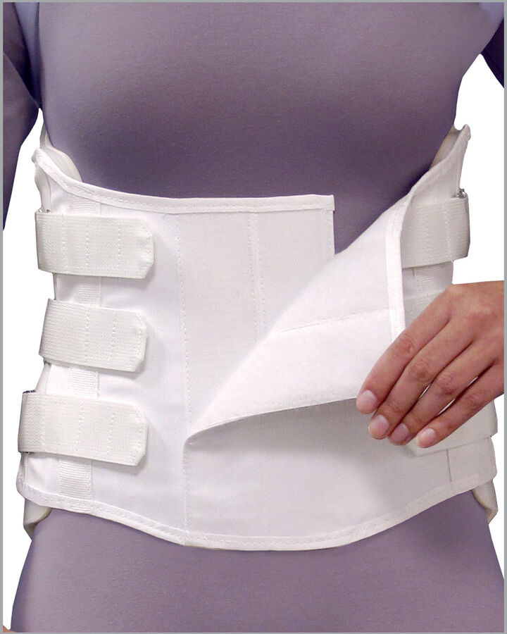 LSO corset front brace with fasteners and straps